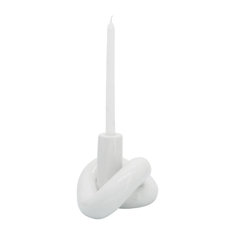 Sagebrook Home Neutral Modern Ceramic Loopy Candle Holder, White